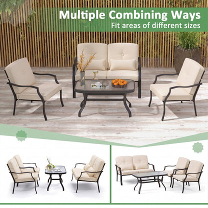 Patio Metal Dining Chairs with Cushions - Set of 2