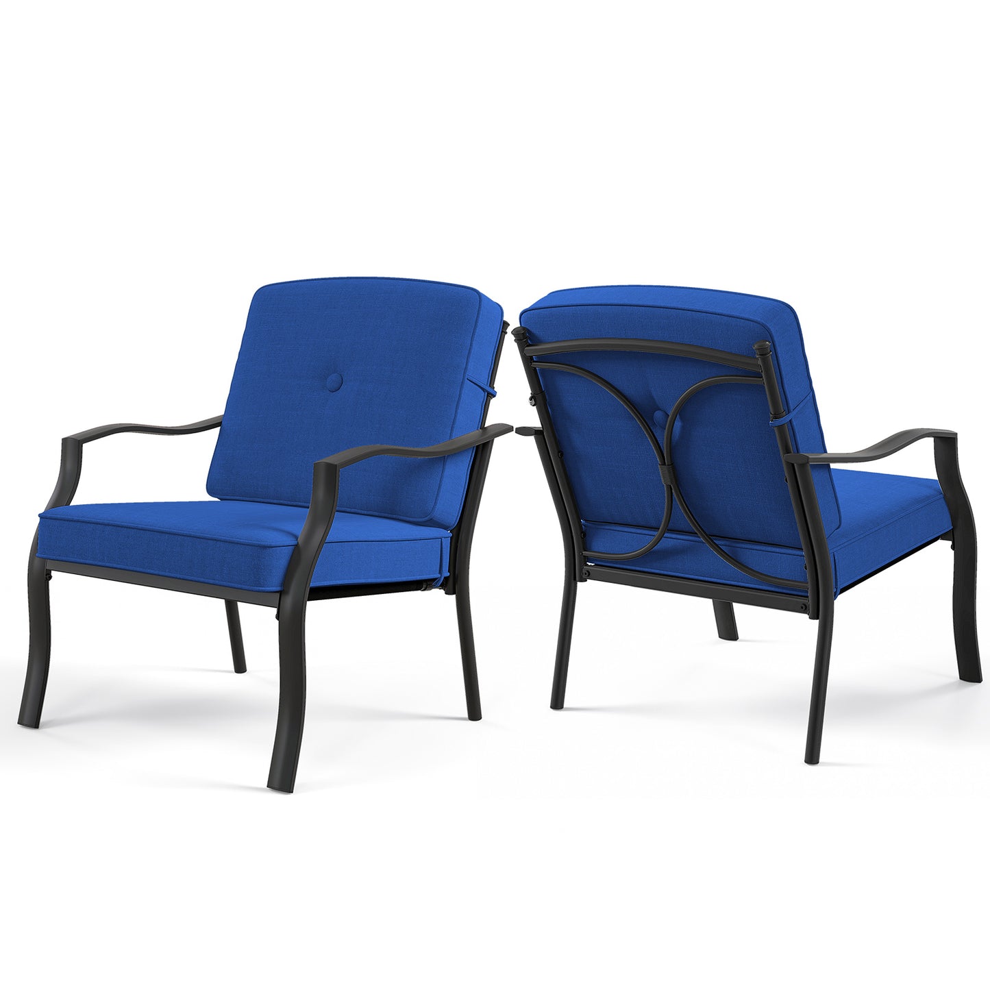 2 Piece Patio Metal Chairs with Seat and Back Cushions - Navy