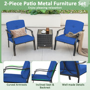 2 Pieces Patio Metal Chairs with Seat and Back Cushions for Yard-Navy