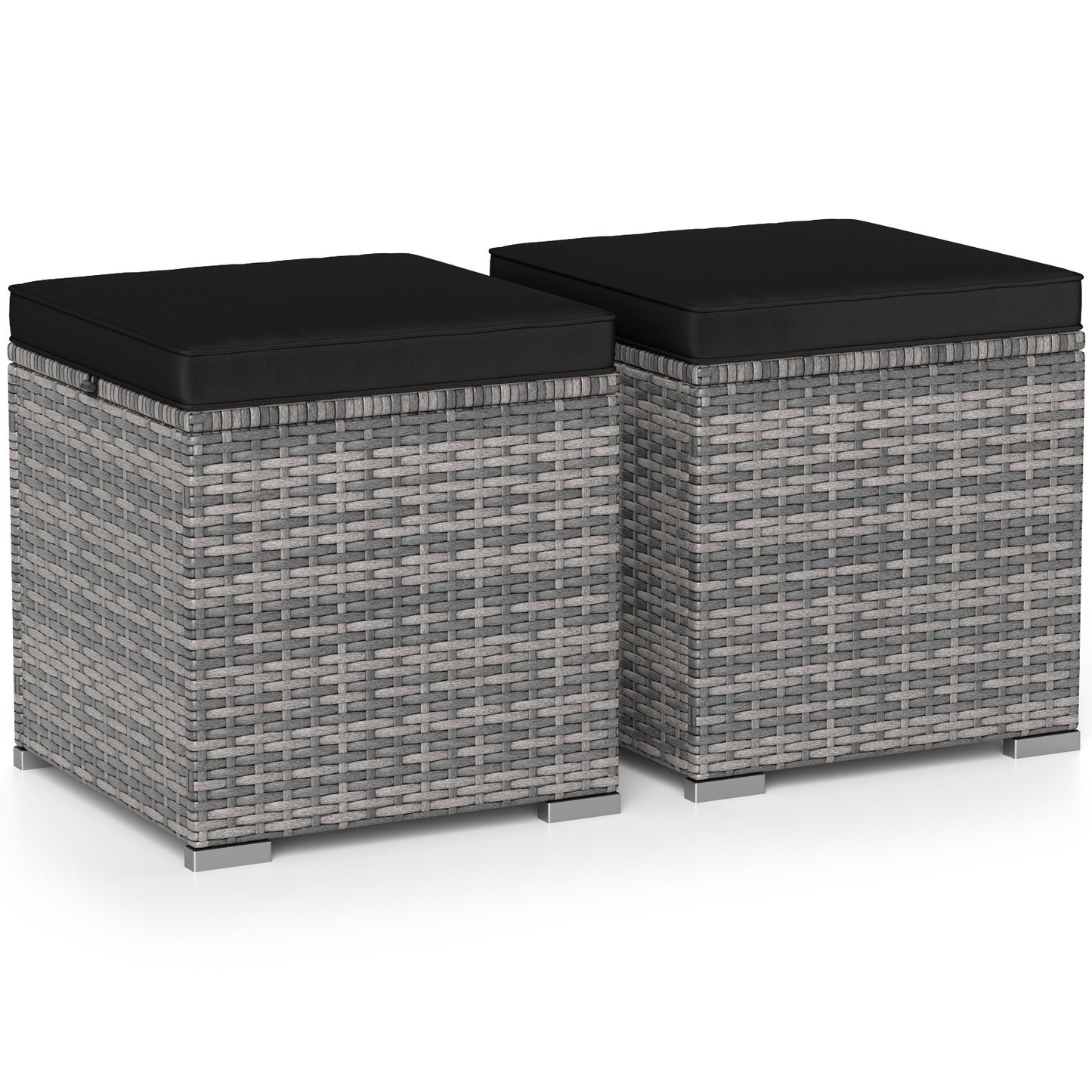 2 Pieces Patio Ottoman with Hidden Storage Space-Mix Grey-black