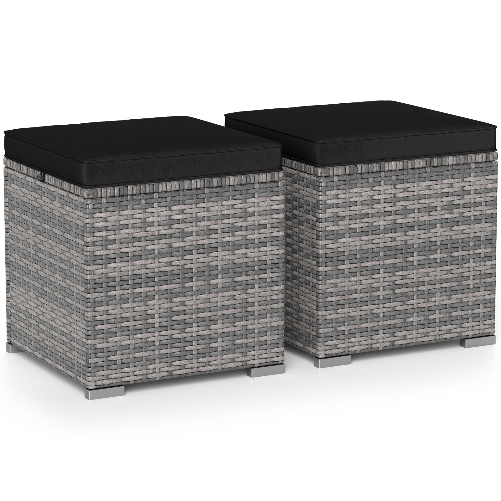 2 Pieces Patio Ottoman with Hidden Storage Space-Mix Grey-black