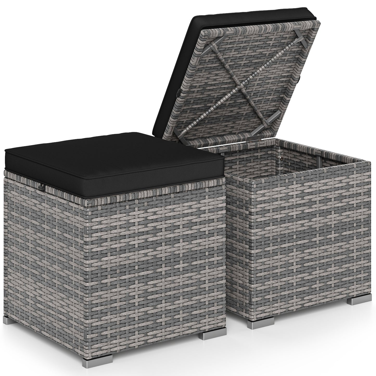 2 Pieces Patio Ottoman with Hidden Storage Space-Mix Grey-black