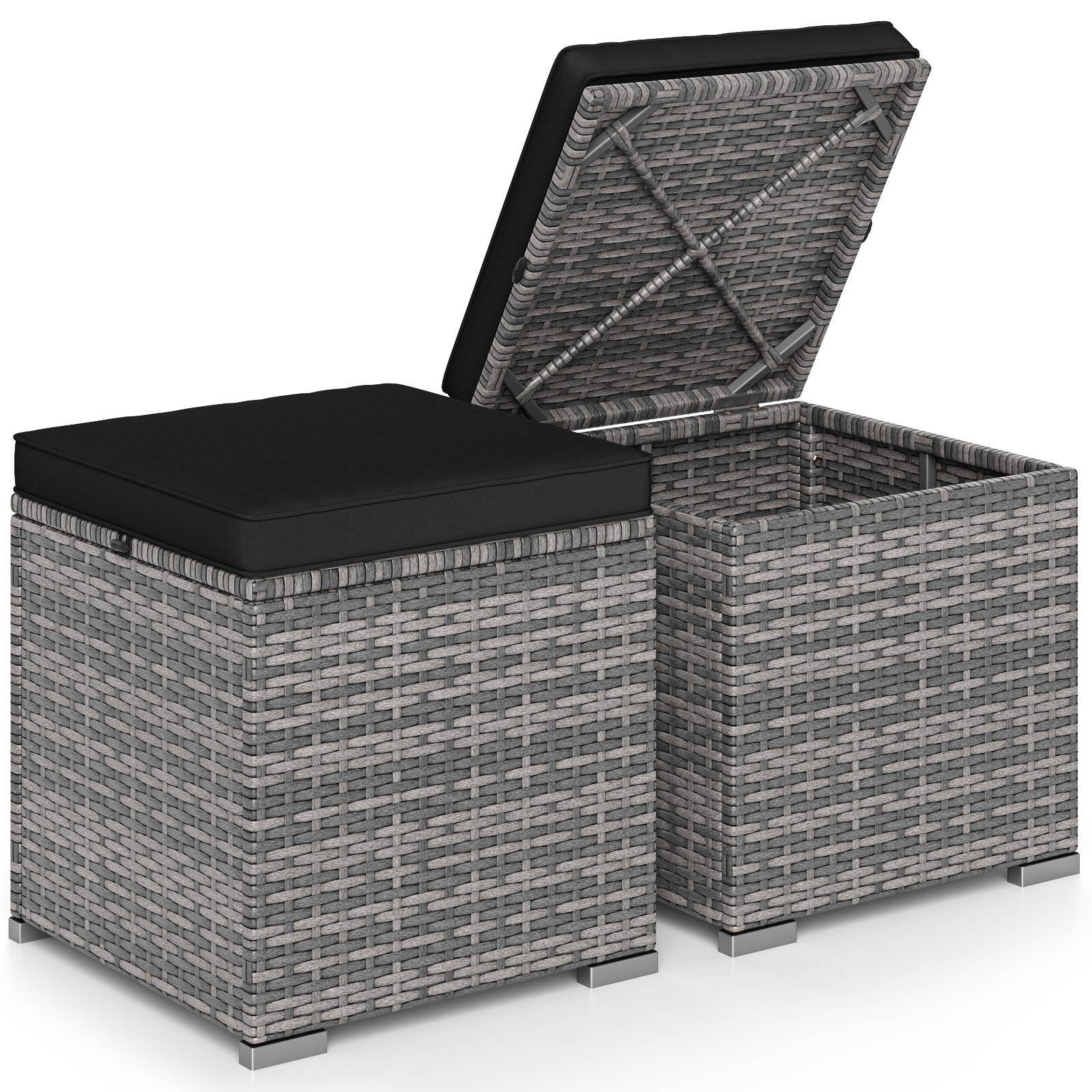 2 Pieces Patio Ottoman with Hidden Storage Space-Mix Grey-black