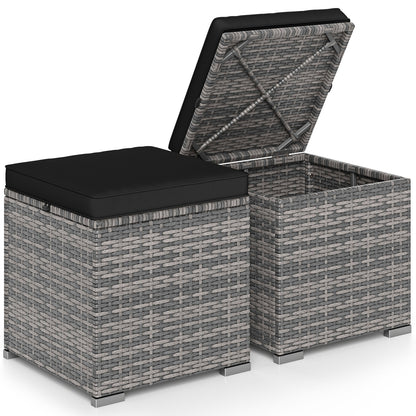 2 Pieces Patio Ottoman with Hidden Storage Space-Mix Grey-black