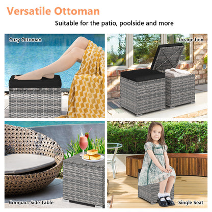 2 Pieces Patio Ottoman with Hidden Storage Space-Mix Grey-black