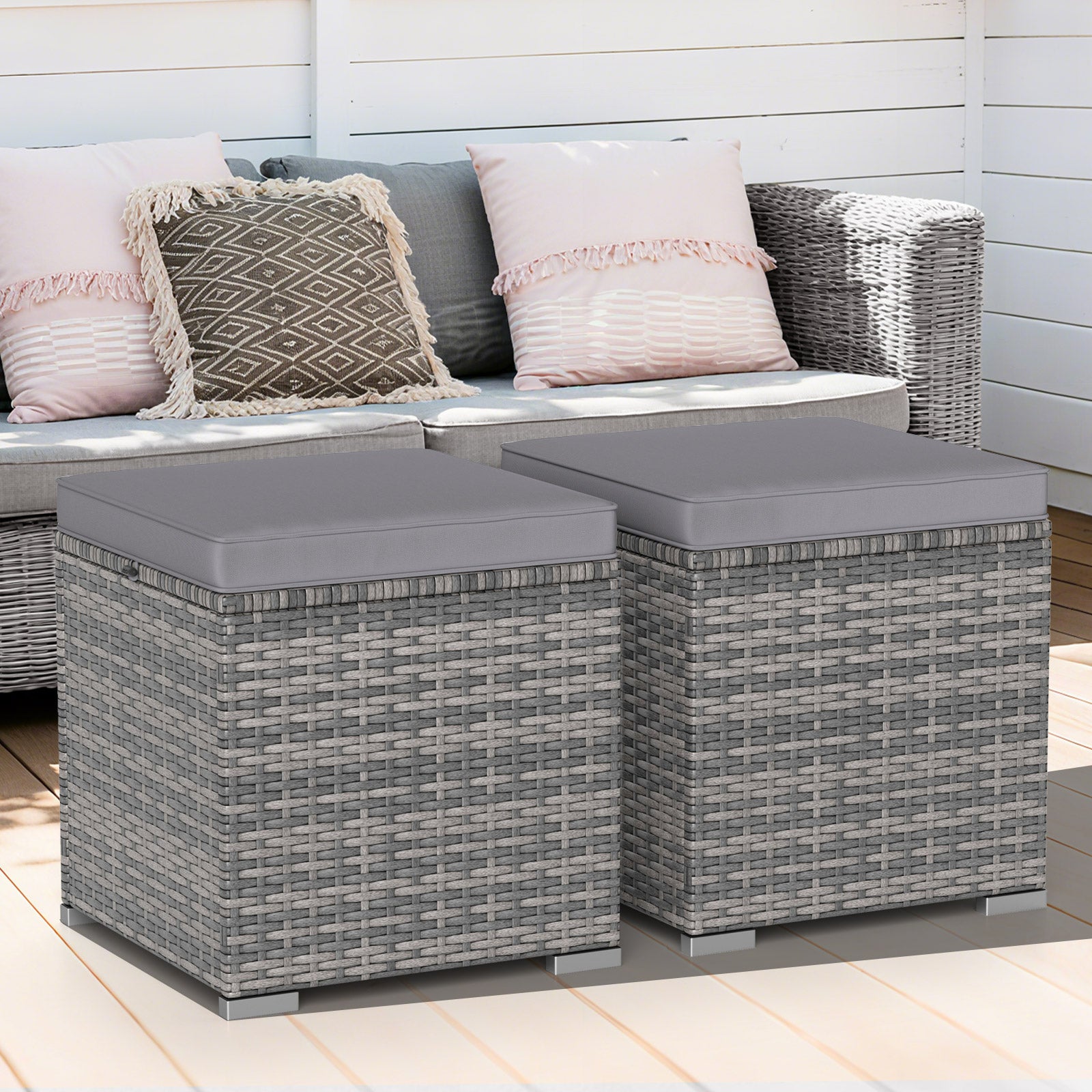 2 Pieces Patio Ottoman with Hidden Storage Space-Mix Grey-grey