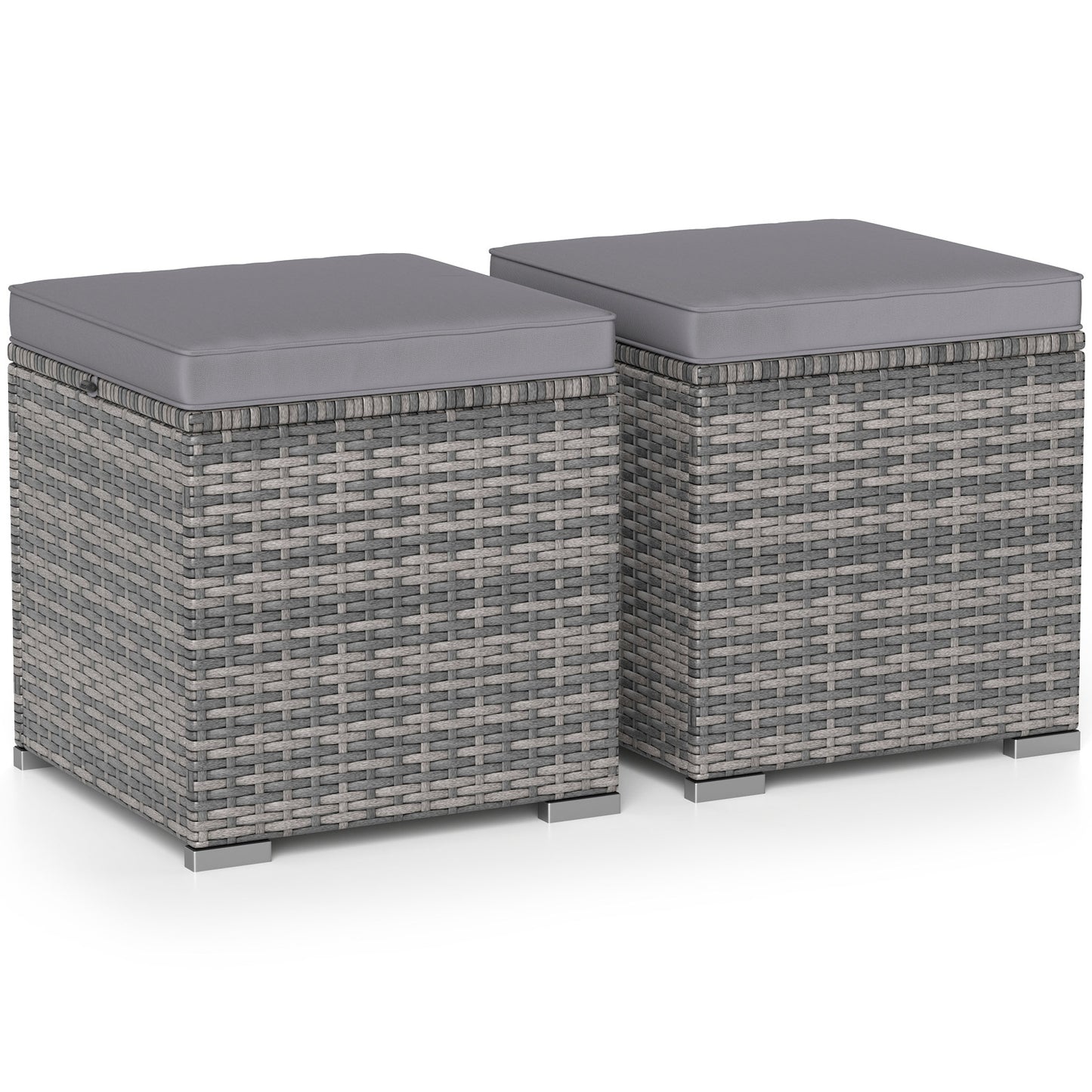 2 Pieces Patio Ottoman with Hidden Storage Space-Mix Grey-grey