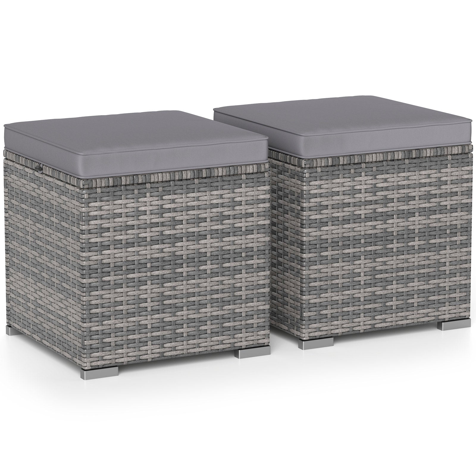 2 Pieces Patio Ottoman with Hidden Storage Space-Mix Grey-grey