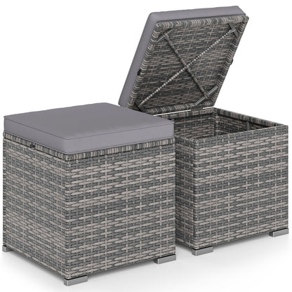 2 Pieces Patio Ottoman with Hidden Storage Space-Mix Grey-grey