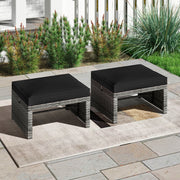 2 Pieces Patio PE Rattan Ottomans with Soft Zippered Cushions for Deck-Black