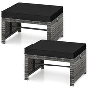 2 Pieces Patio PE Rattan Ottomans with Soft Zippered Cushions for Deck-Black