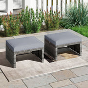 2 Pieces Patio PE Rattan Ottomans with Soft Zippered Cushions for Deck-Gray