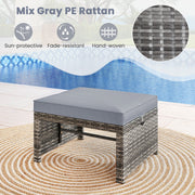 2 Pieces Patio PE Rattan Ottomans with Soft Zippered Cushions for Deck-Gray