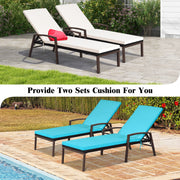 2 Pieces Patio Rattan Reclining Chaise Lounge Chair with Cushion and Armrest-Turquoise and White