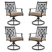 2 Pieces Patio Swivel Chairs with Blossom Pattern Backrest and Cushions-Black