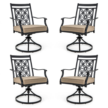 2 Pieces Patio Swivel Chairs with Blossom Pattern Backrest and Cushions-Black