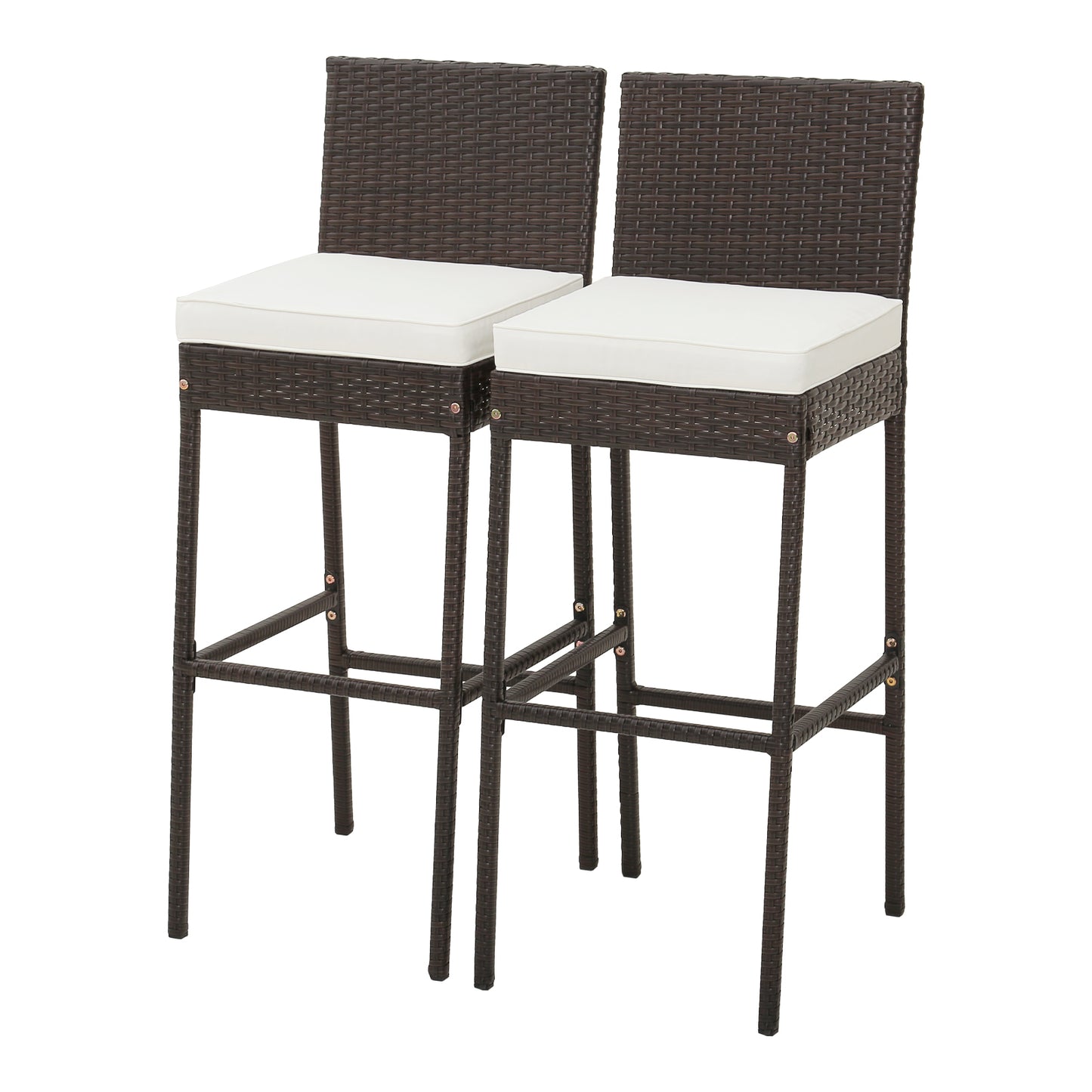 2 Pieces Patio Cushioned Wicker Barstools with Cozy Footrest