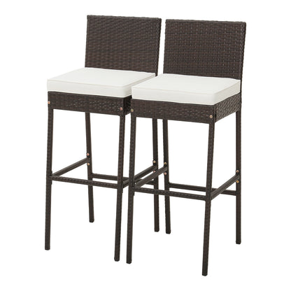 2 Pieces Patio Cushioned Wicker Barstools with Cozy Footrest