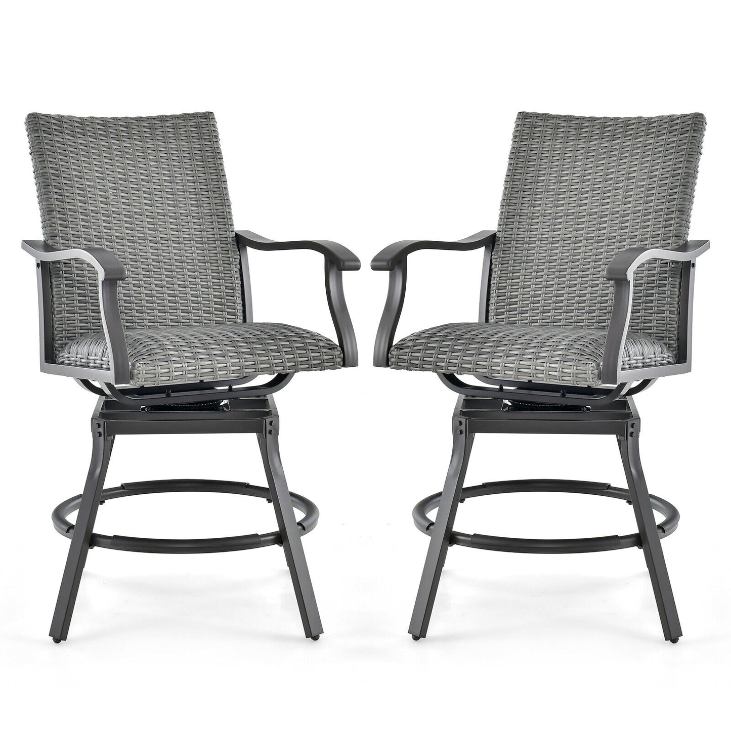 2 Pieces Patio Swivel Bar Chair Set with Quick Dry 4D Air Fiber Cushion