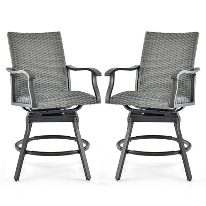 2 Pieces Patio Swivel Bar Chair Set with Quick Dry 4D Air Fiber Cushion