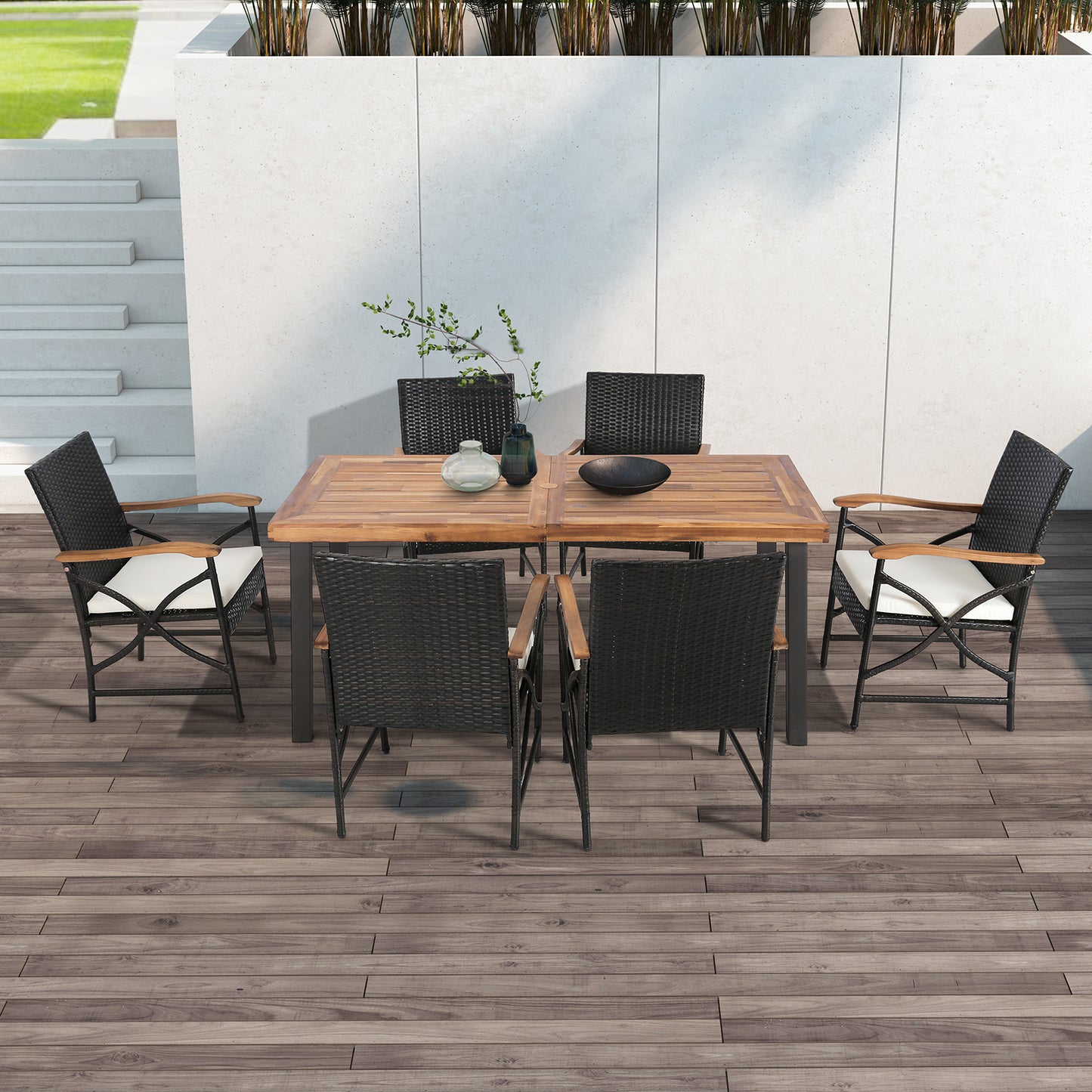 Set of 2/4 Patio Wicker Dining Chairs with Soft Zippered Cushion-Set of 2