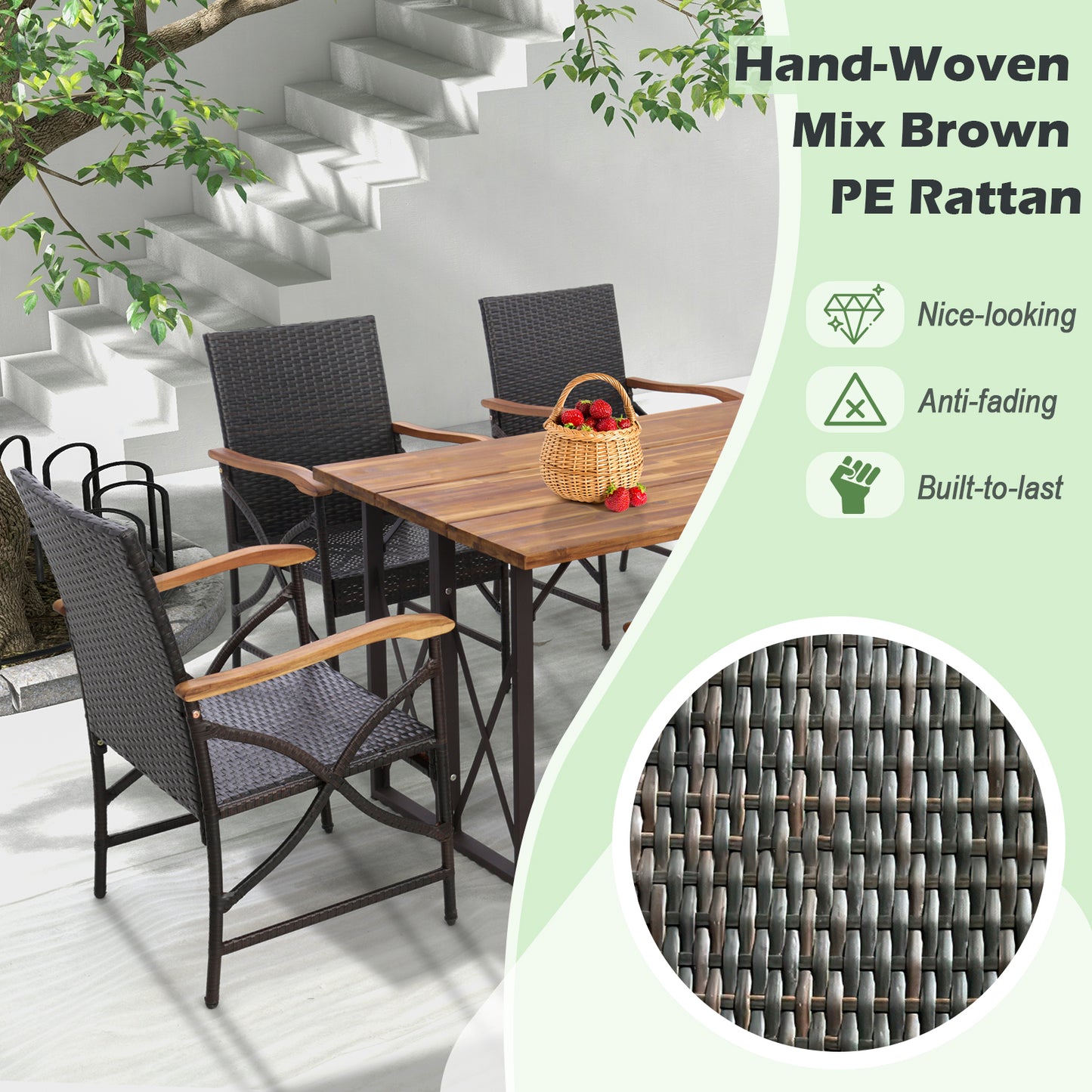 Set of 2/4 Patio Wicker Dining Chairs with Soft Zippered Cushion-Set of 2