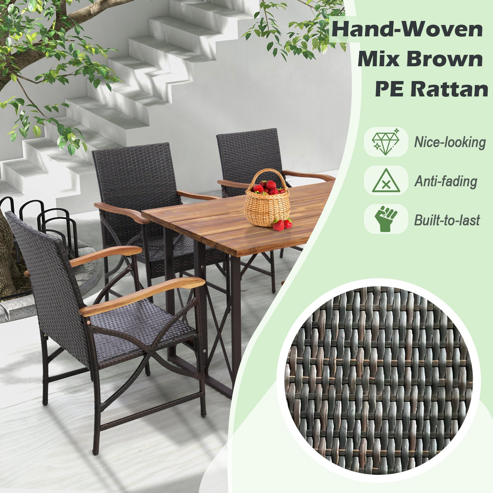 Set of 2/4 Patio Wicker Dining Chairs with Soft Zippered Cushion-Set of 2