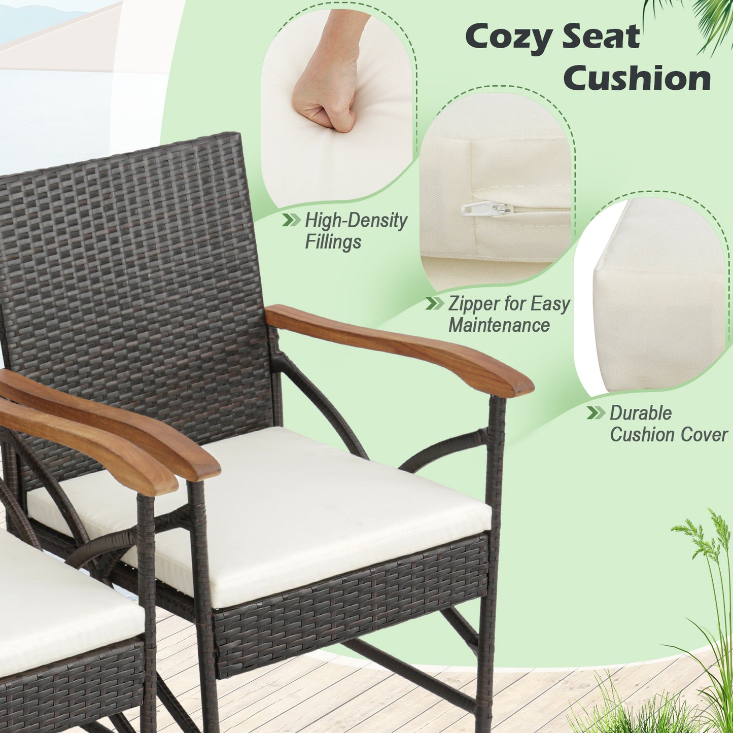 Set of 2/4 Patio Wicker Dining Chairs with Soft Zippered Cushion-Set of 2