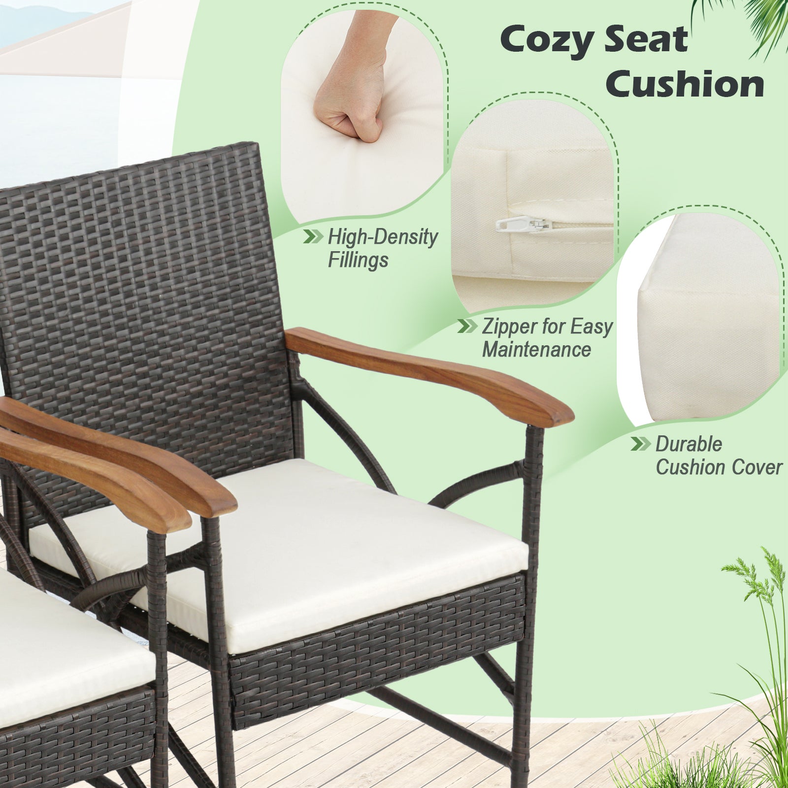 Set of 2/4 Patio Wicker Dining Chairs with Soft Zippered Cushion-Set of 2