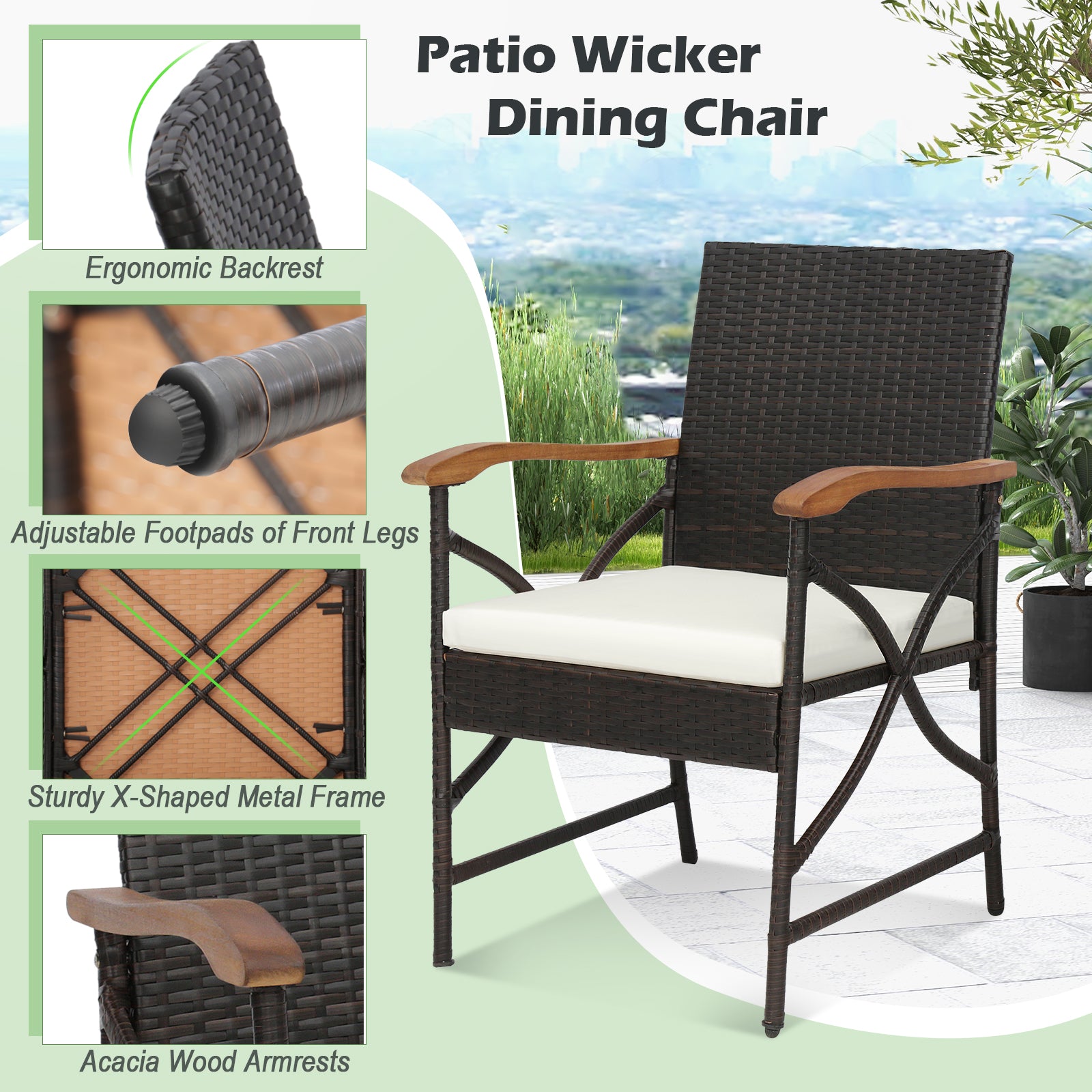 Set of 2/4 Patio Wicker Dining Chairs with Soft Zippered Cushion-Set of 2