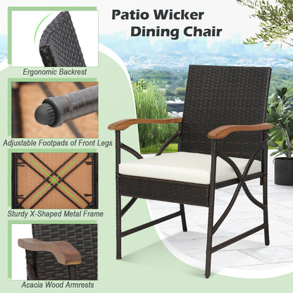 Set of 2/4 Patio Wicker Dining Chairs with Soft Zippered Cushion-Set of 2
