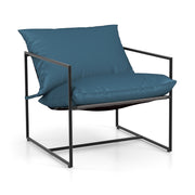 2 Pieces Sling Accent Chair Leisure Chair with Weatherproof Seat Fabric Indoor Outdoor-Navy