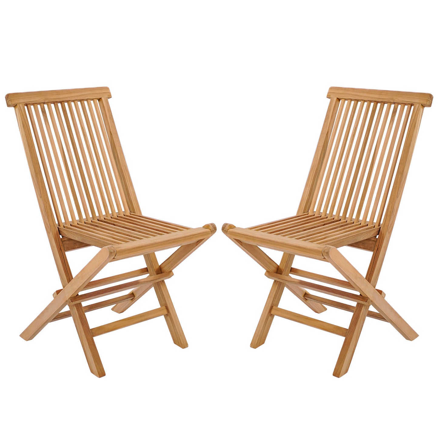 Set of 2 Indonesia Teak Patio Folding Chairs with High Back and Slatted Seat