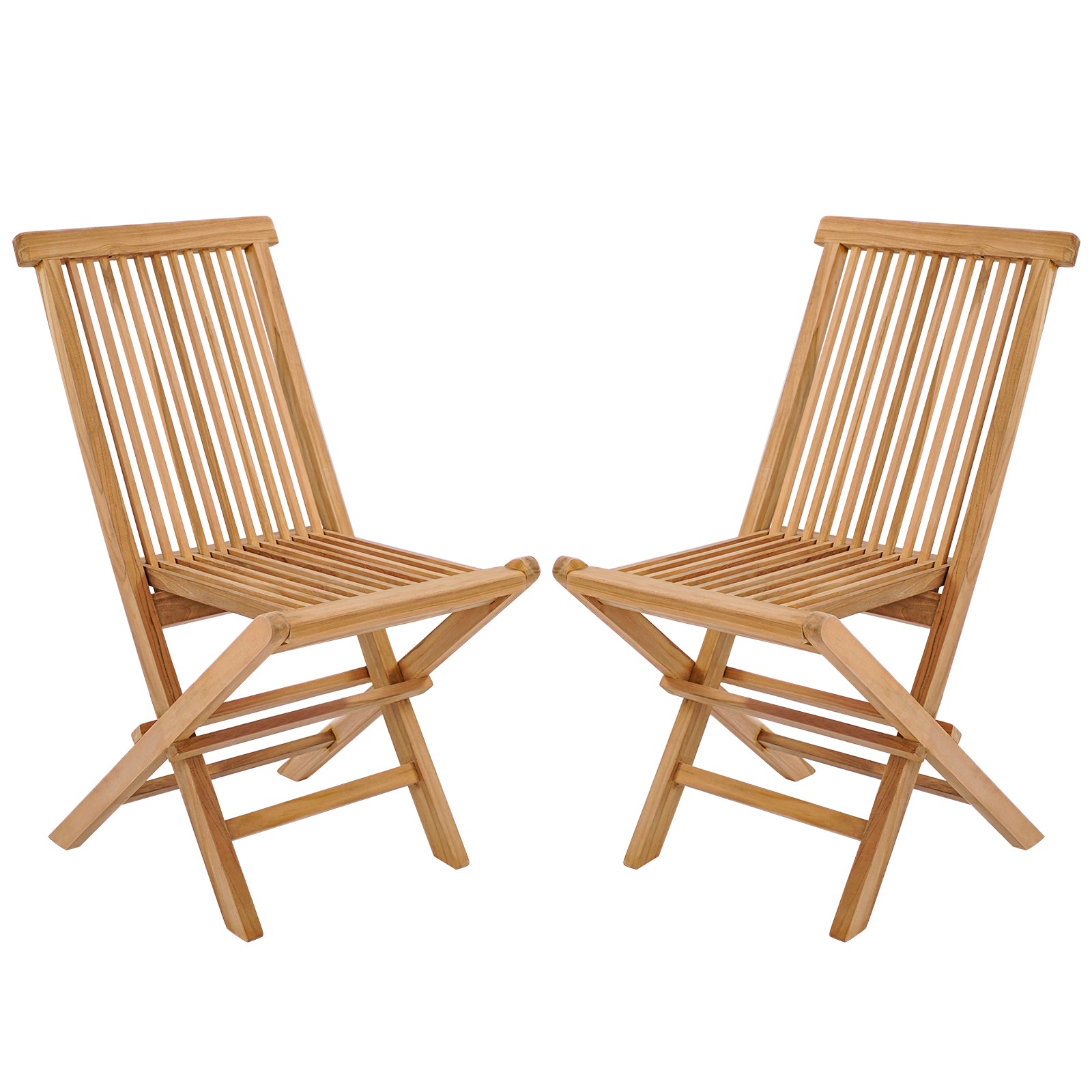 Set of 2 Indonesia Teak Patio Folding Chairs with High Back and Slatted Seat