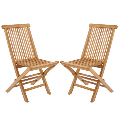 Set of 2 Indonesia Teak Patio Folding Chairs with High Back and Slatted Seat