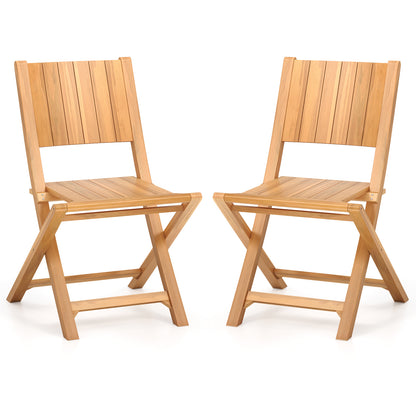 2 Pieces Teak Wood Outdoor Dining Chairs with Slatted Seat