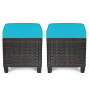 2 Pieces Patio Rattan Ottoman Set with Removable Cushions-Turquoise