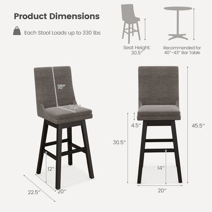 Set of 2 360¬∞ Swivel Bar Stool with Rubber Wood Legs Footrest