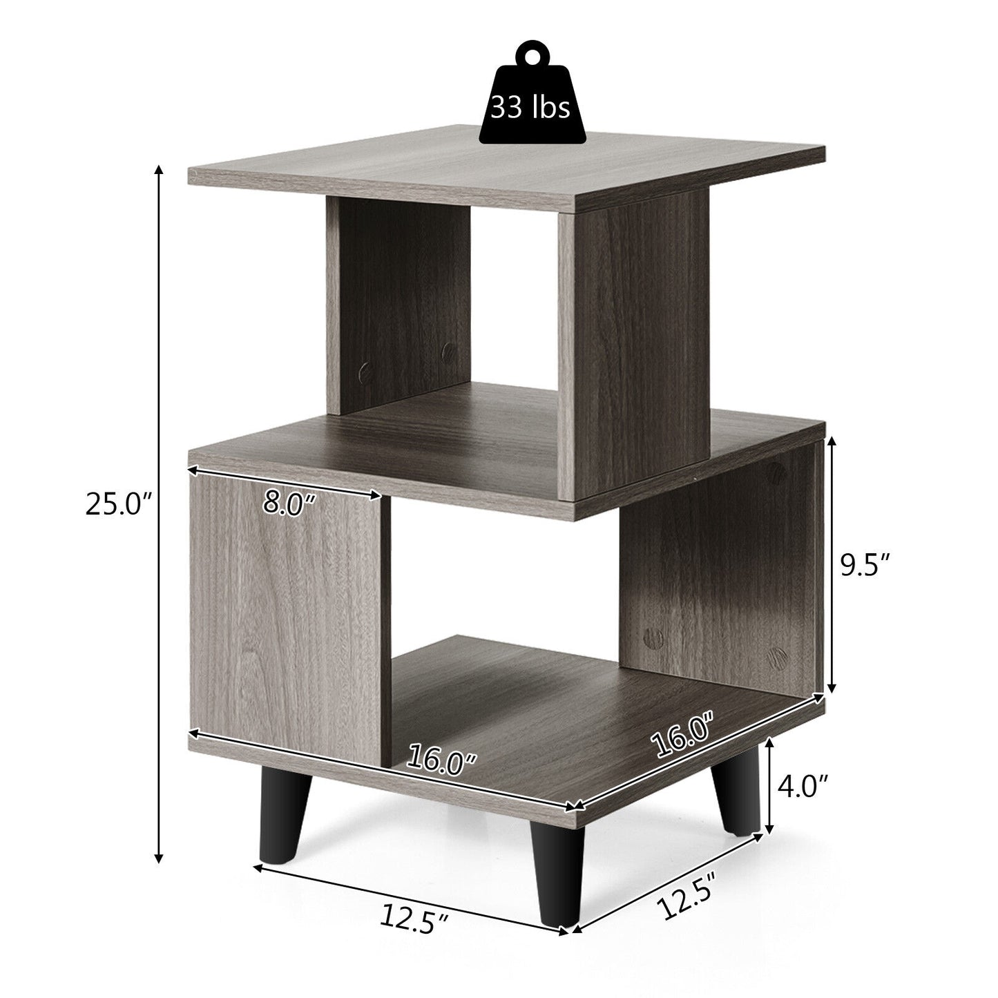 2 Pieces Wooden Modern Nightstand Set with Legs for Living Room