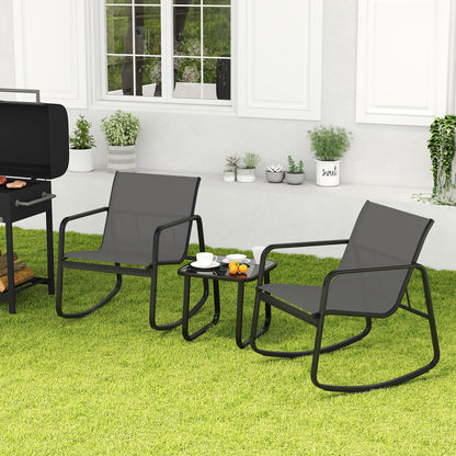 3-Piece Rocking Bistro Set with Glass Table for Patio