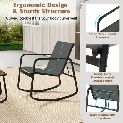 3-Piece Rocking Bistro Set with Glass Table for Patio