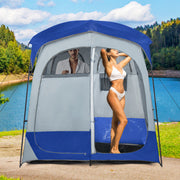 2 Rooms Oversize Privacy Shower Tent with Removable Rain Fly and Inside Pocket-Blue
