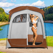 2 Rooms Oversize Privacy Shower Tent with Removable Rain Fly and Inside Pocket-Brown