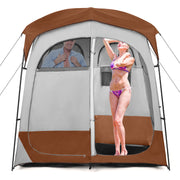 2 Rooms Oversize Privacy Shower Tent with Removable Rain Fly and Inside Pocket-Brown