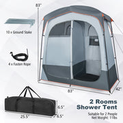 2 Rooms Oversize Privacy Shower Tent with Removable Rain Fly and Inside Pocket-Gray