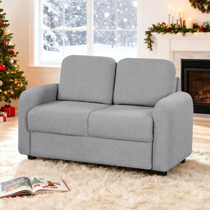 2-Seat Kids Sofa Toddler Sofa Couch with Soft Teddy Fleece Upholstery and Solid Wooden Frame-Gray
