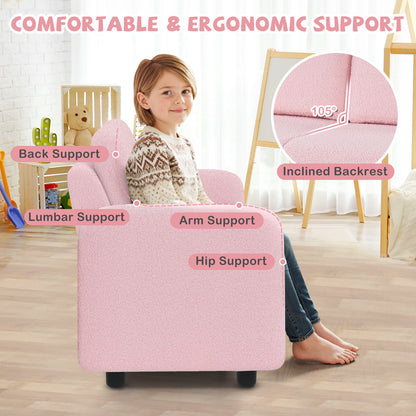 2-Seat Kids Sofa Toddler Sofa Couch with Soft Teddy Fleece Upholstery and Solid Wooden Frame-Pink