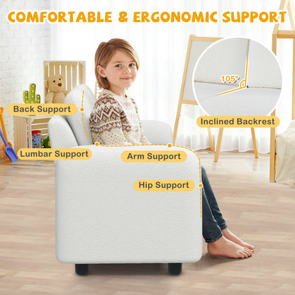 2-Seat Kids Sofa Toddler Sofa Couch with Soft Teddy Fleece Upholstery and Solid Wooden Frame-White
