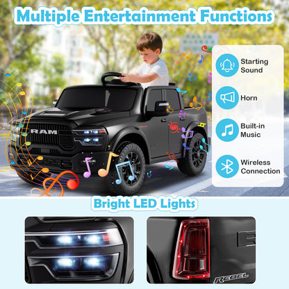 2 Seater 24V Ride on Toy for Big Kids Licensed Ram Truck with Remote and Music-Black