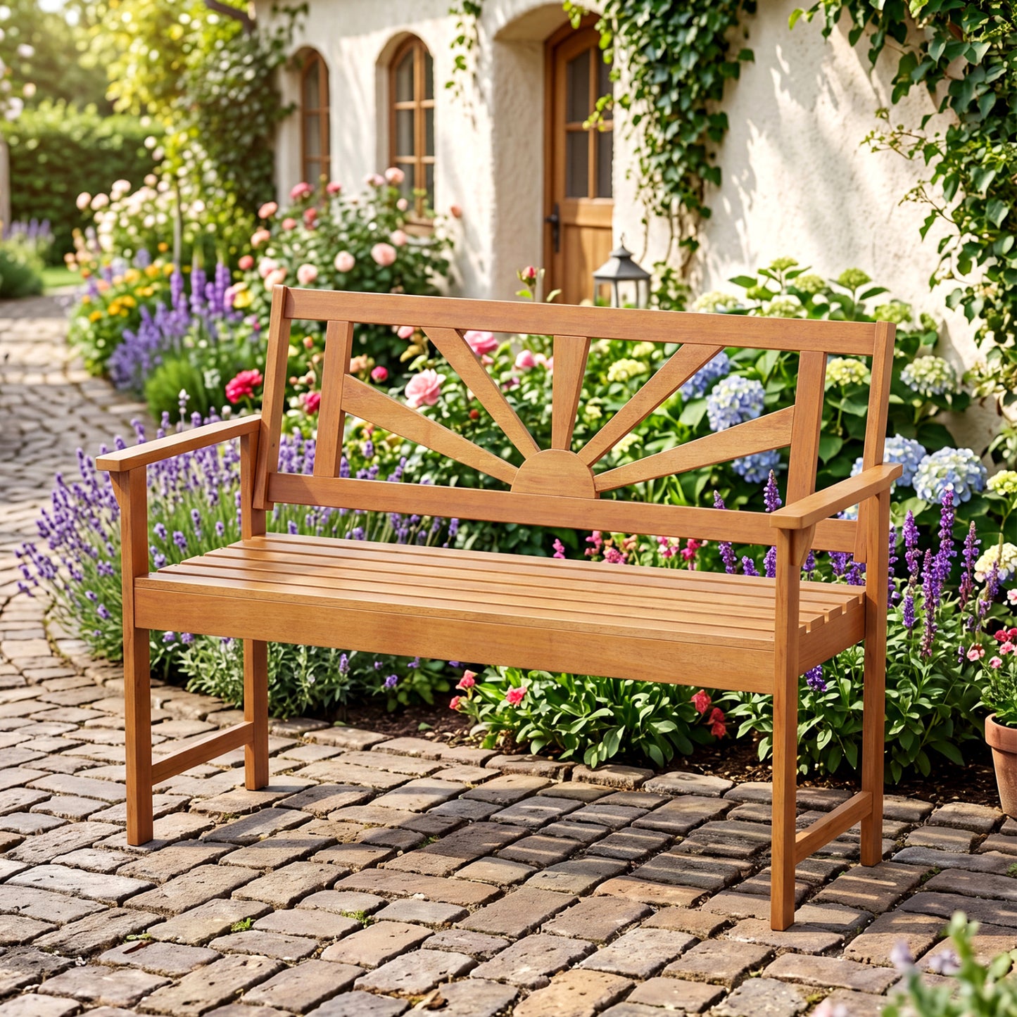 2-Seater Acacia Wood Loveseat Bench with Backrest